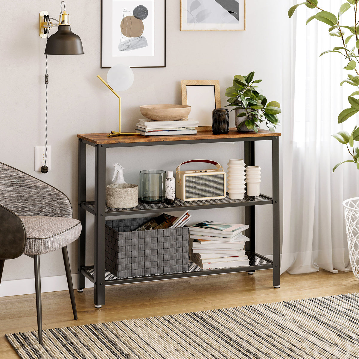 VASAGLE Industrial Console Table Hallway Table With Shelves