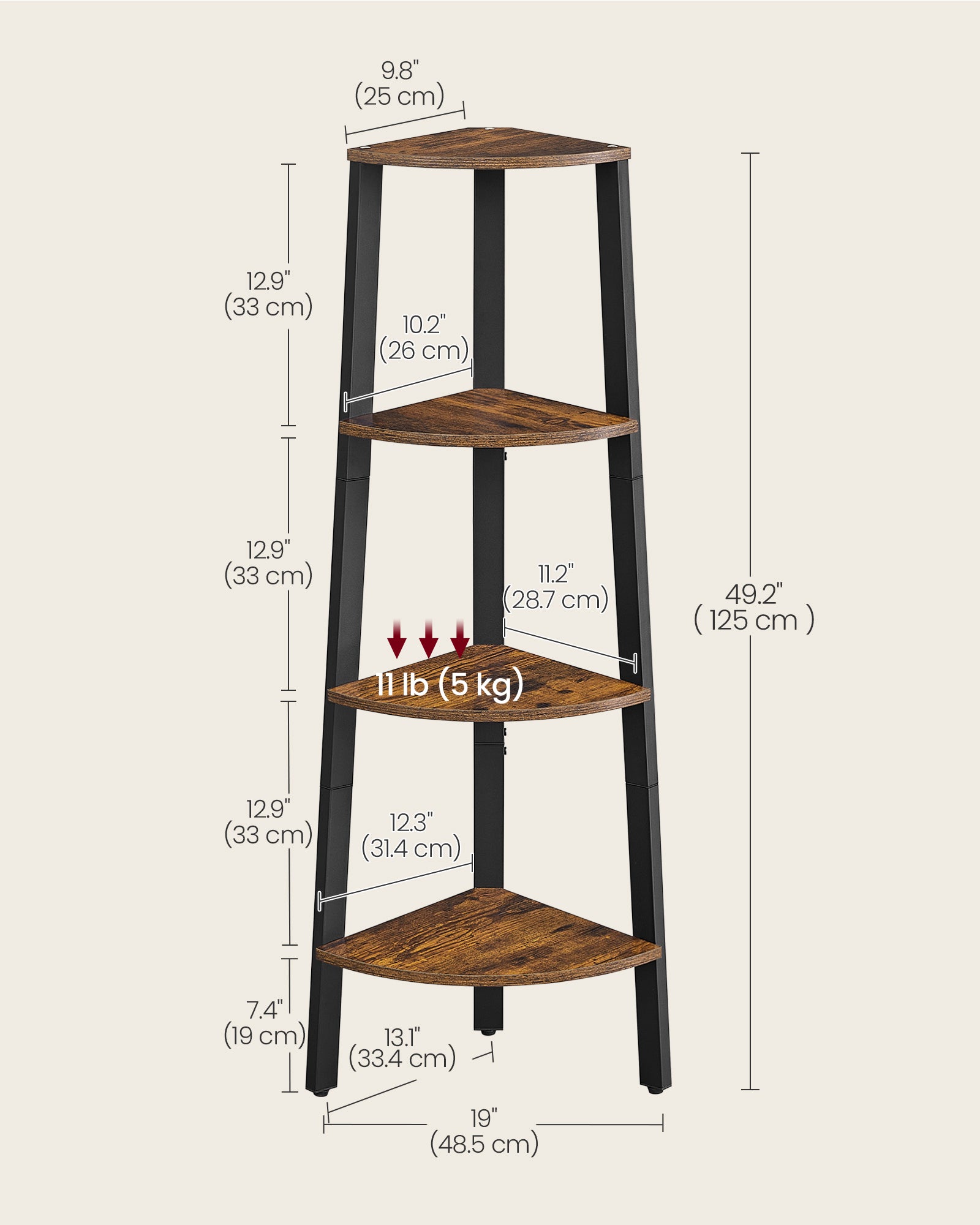 VASAGLE Corner Shelf 4-Tier Storage Rack