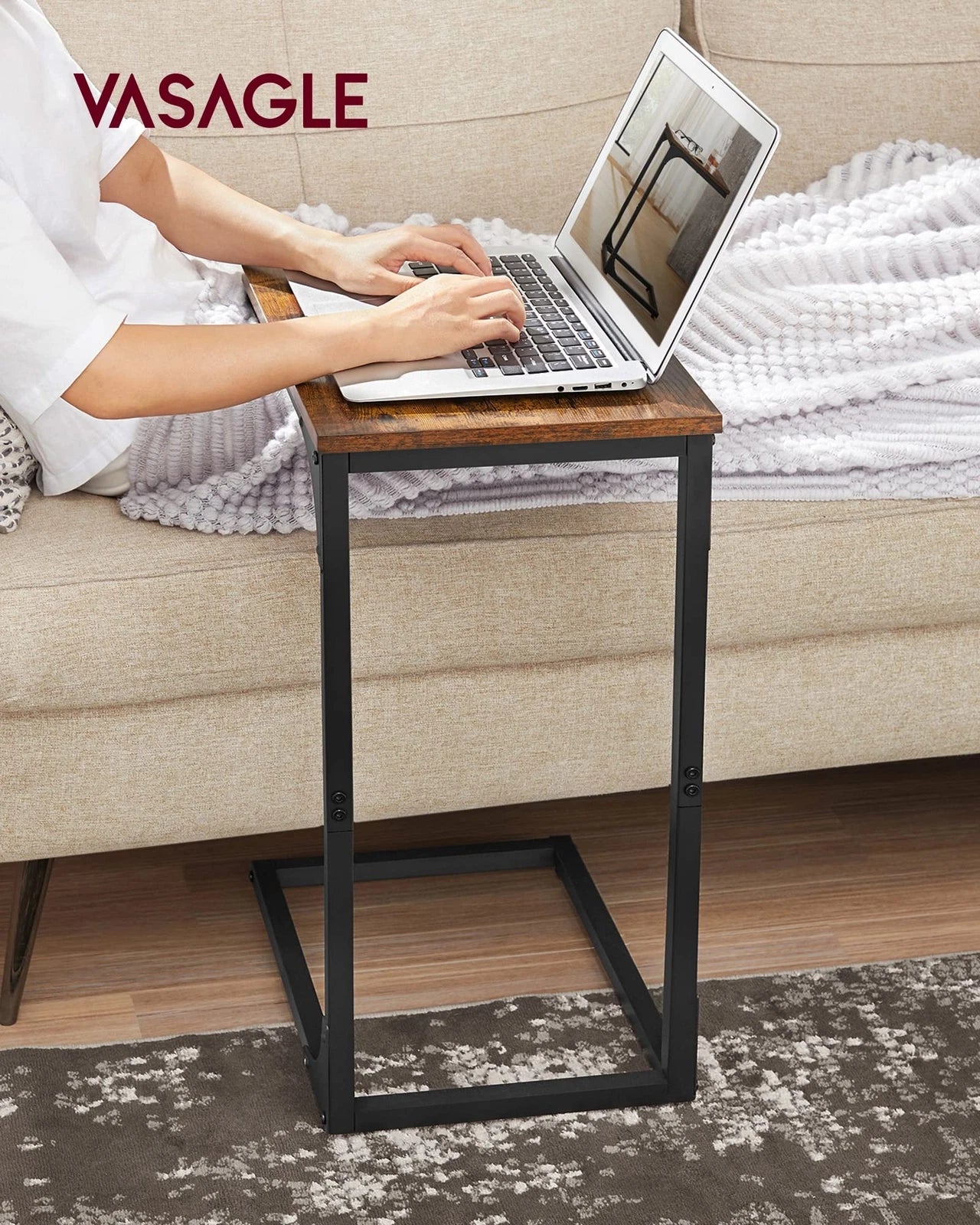 VASAGLE C-Shaped End Table Bedide Laptop Table - Rustic Brown