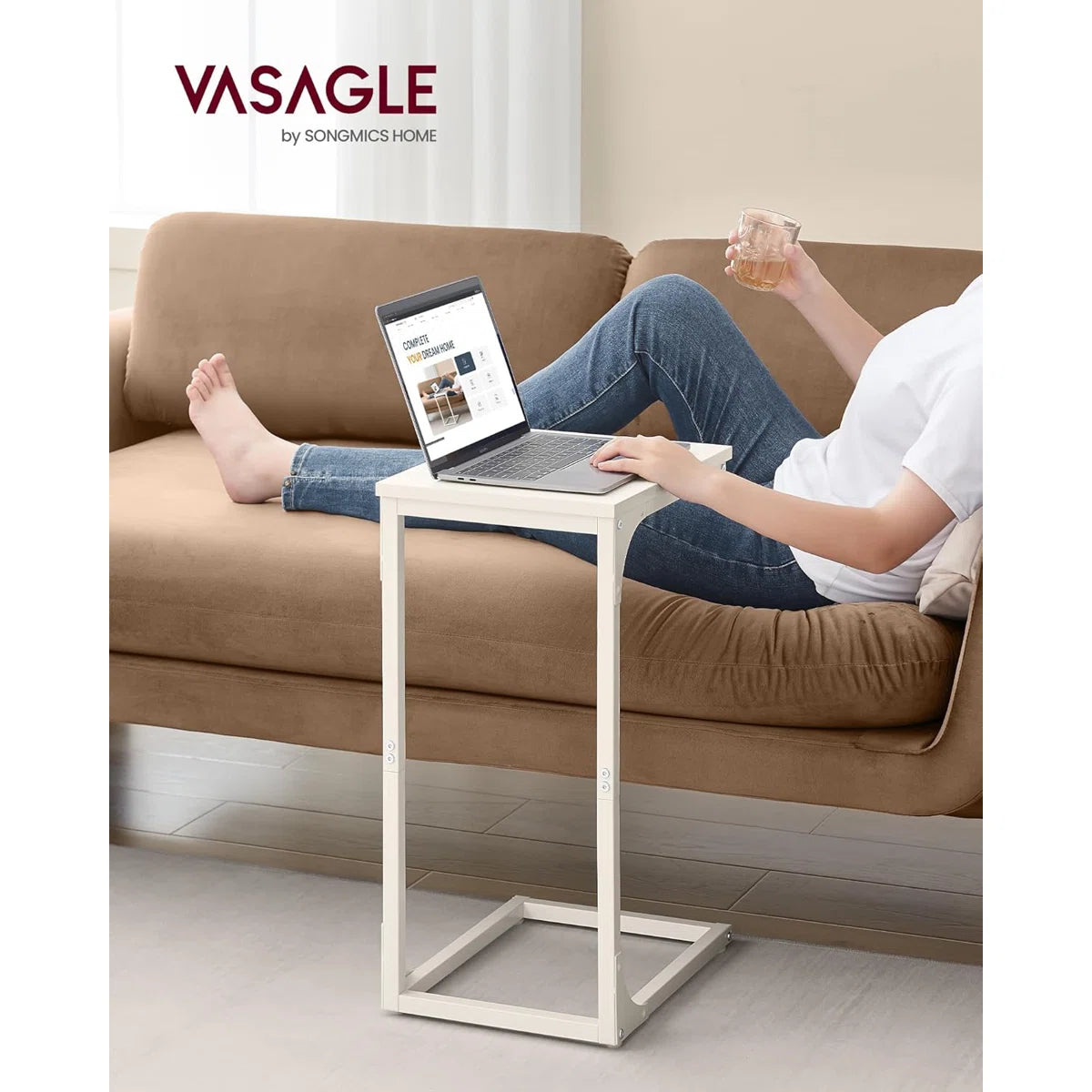 Vasagle C-Shaped End Table Bedide Laptop Table - White