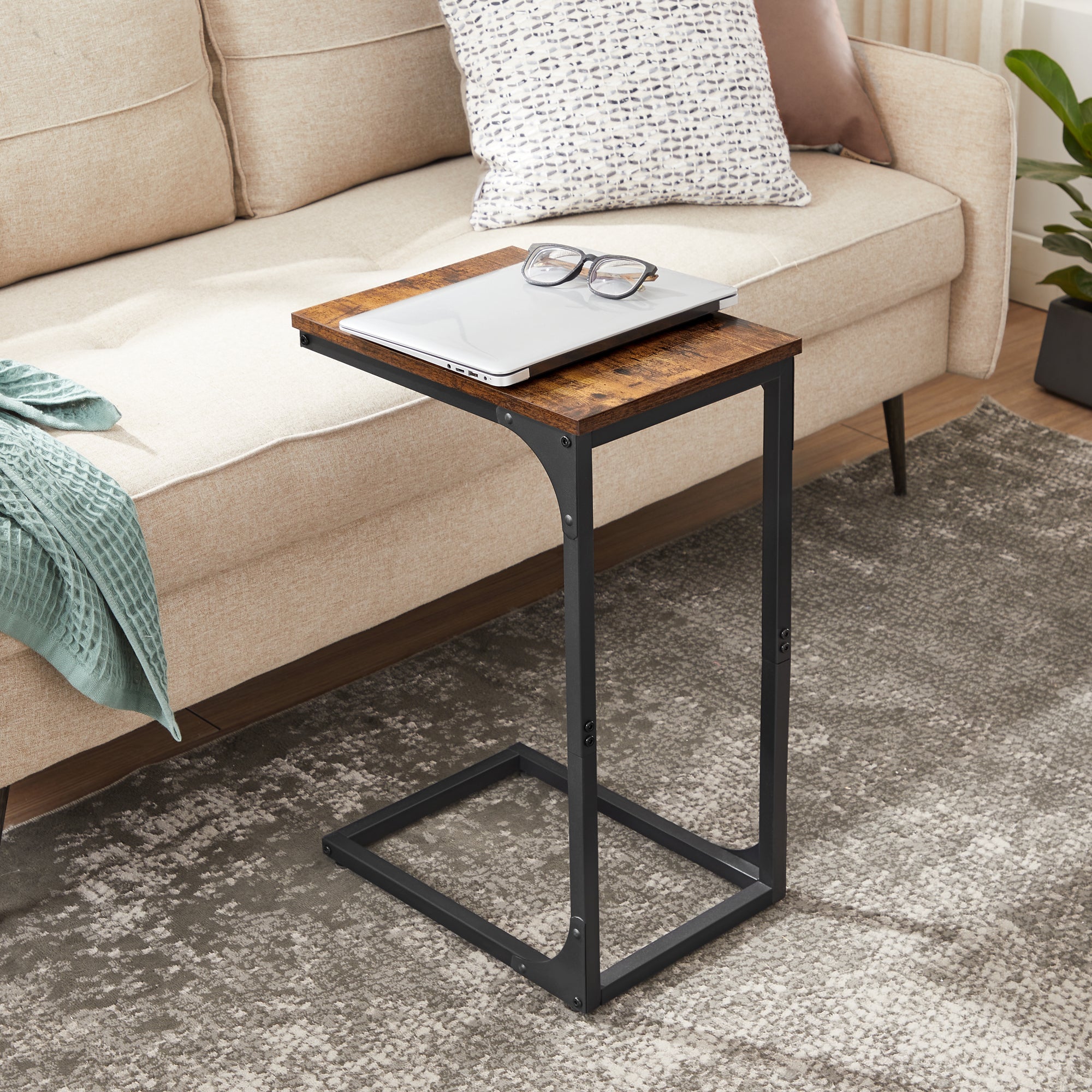 VASAGLE C-Shaped End Table Bedide Laptop Table - Rustic Brown