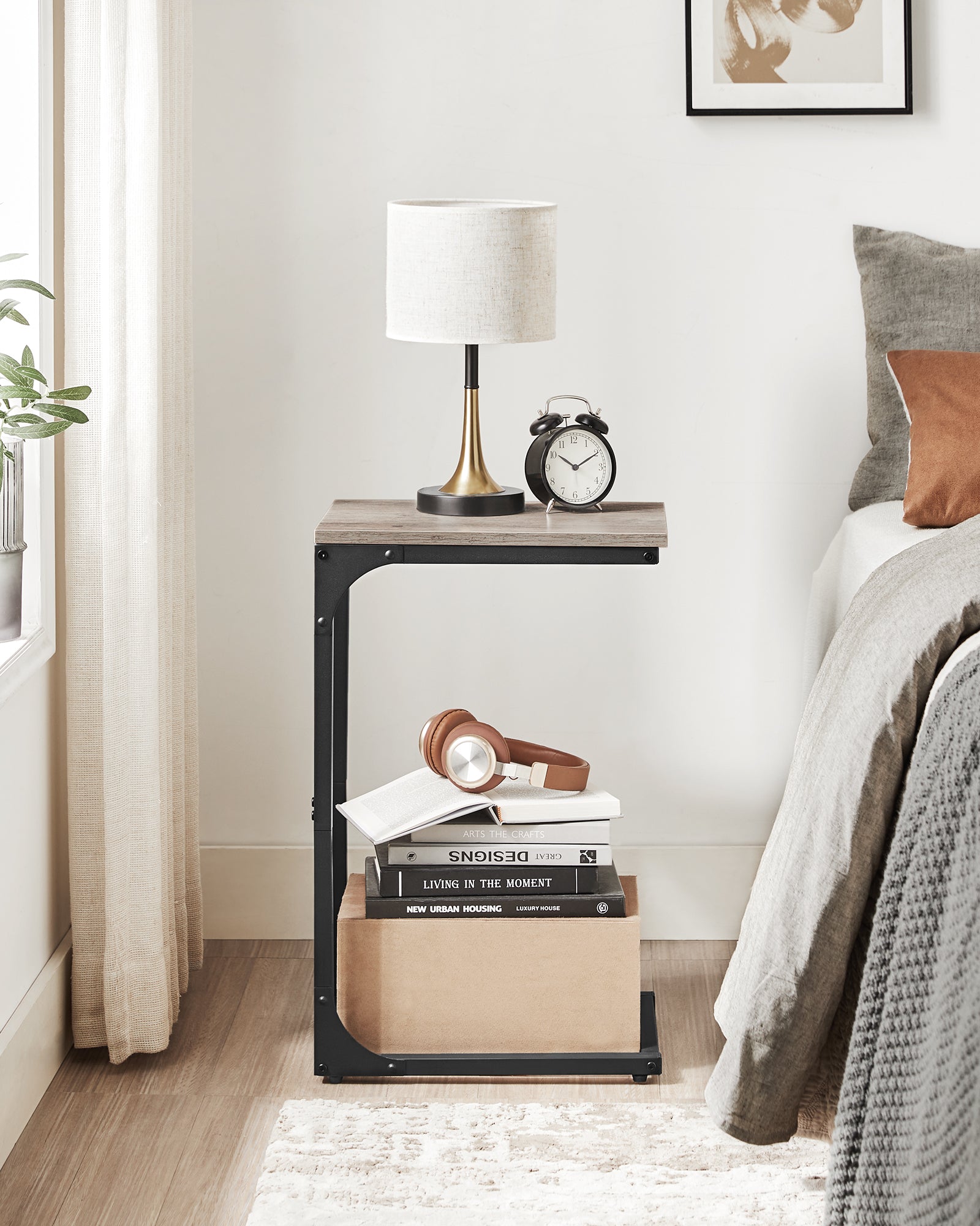 Vasagle C-Shaped End Table Bedside Laptop Table - Greige