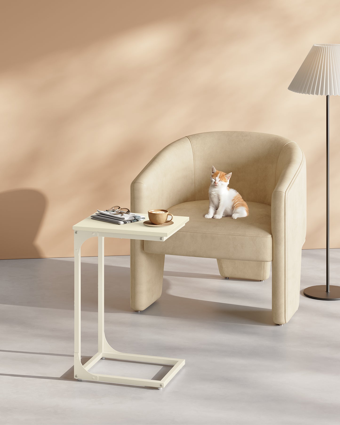Vasagle C-Shaped End Table Bedside Laptop Table - Cream White