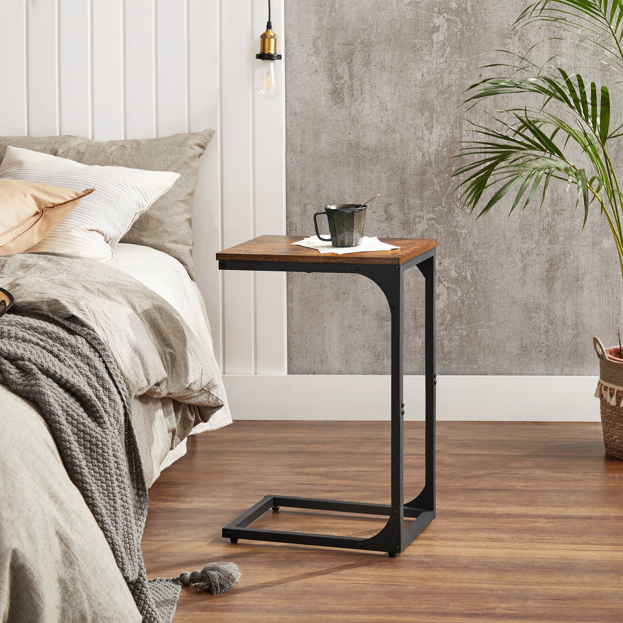 VASAGLE C-Shaped End Table Bedide Laptop Table - Rustic Brown