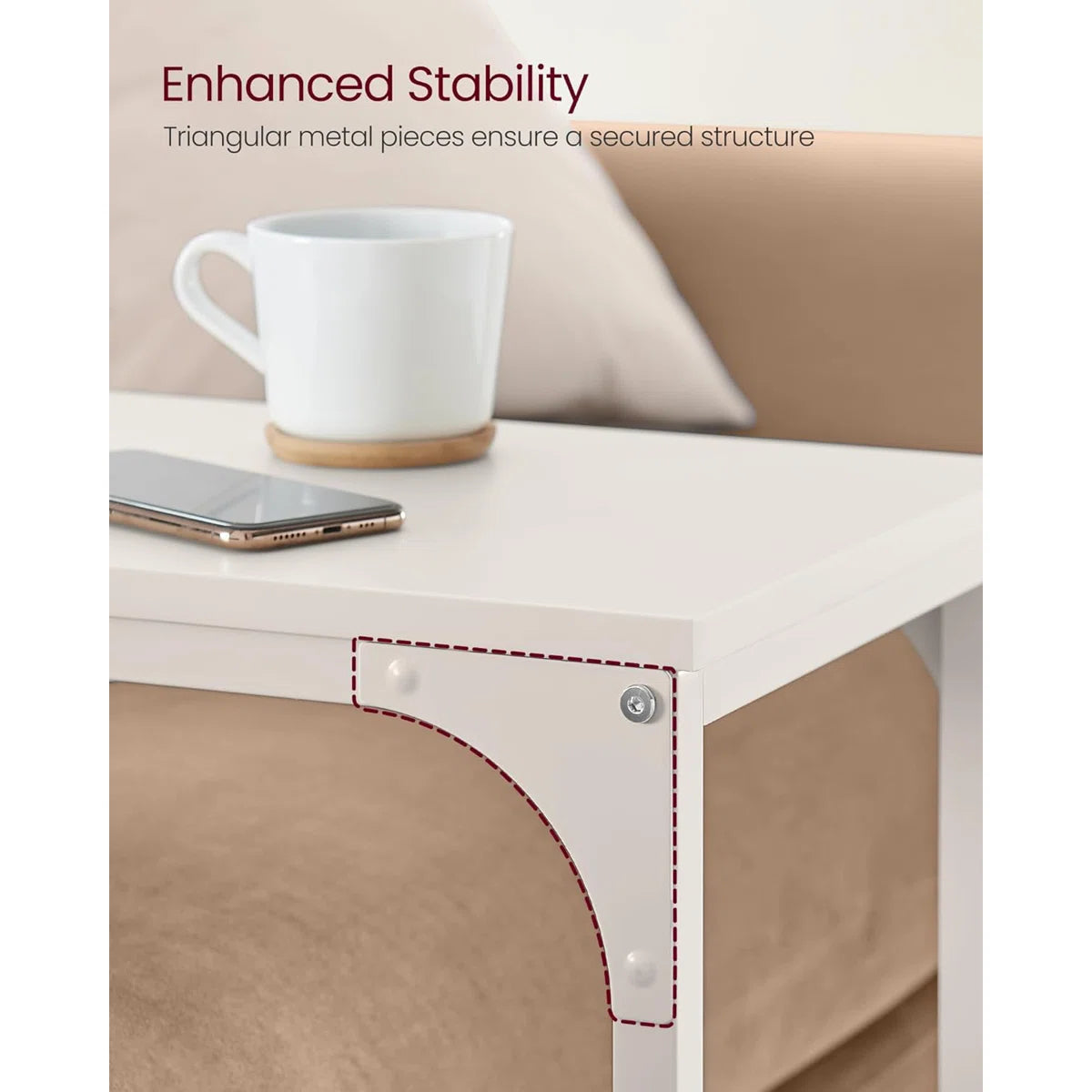Vasagle C-Shaped End Table Bedide Laptop Table - White