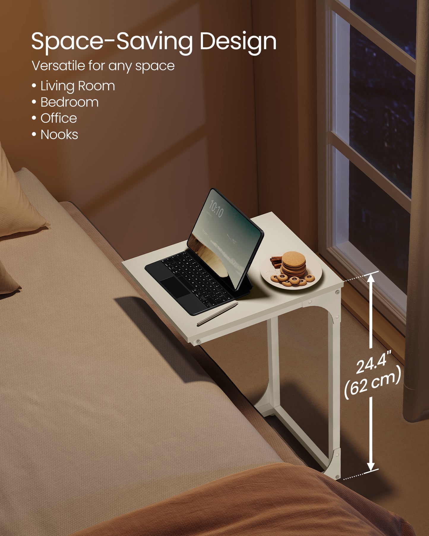 Vasagle C-Shaped End Table Bedside Laptop Table - Cream White