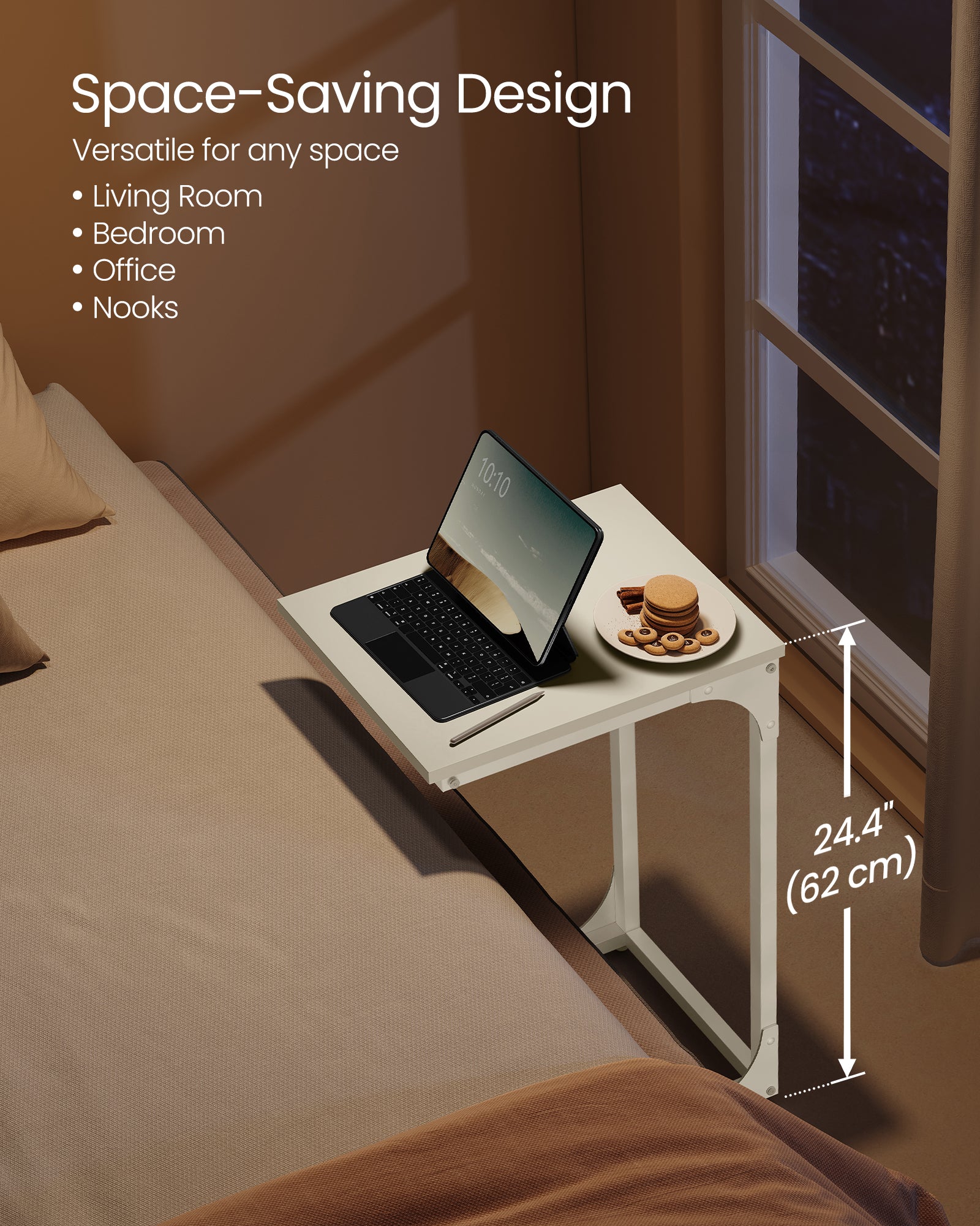 Vasagle C-Shaped End Table Bedside Laptop Table - Cream White
