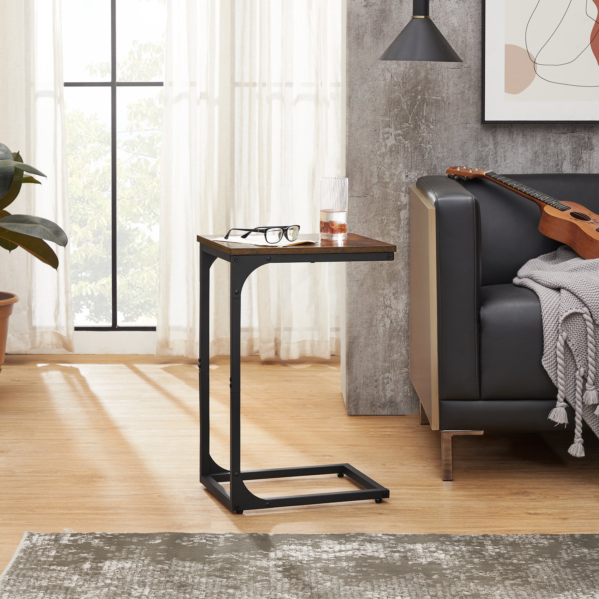 VASAGLE C-Shaped End Table Bedide Laptop Table - Rustic Brown