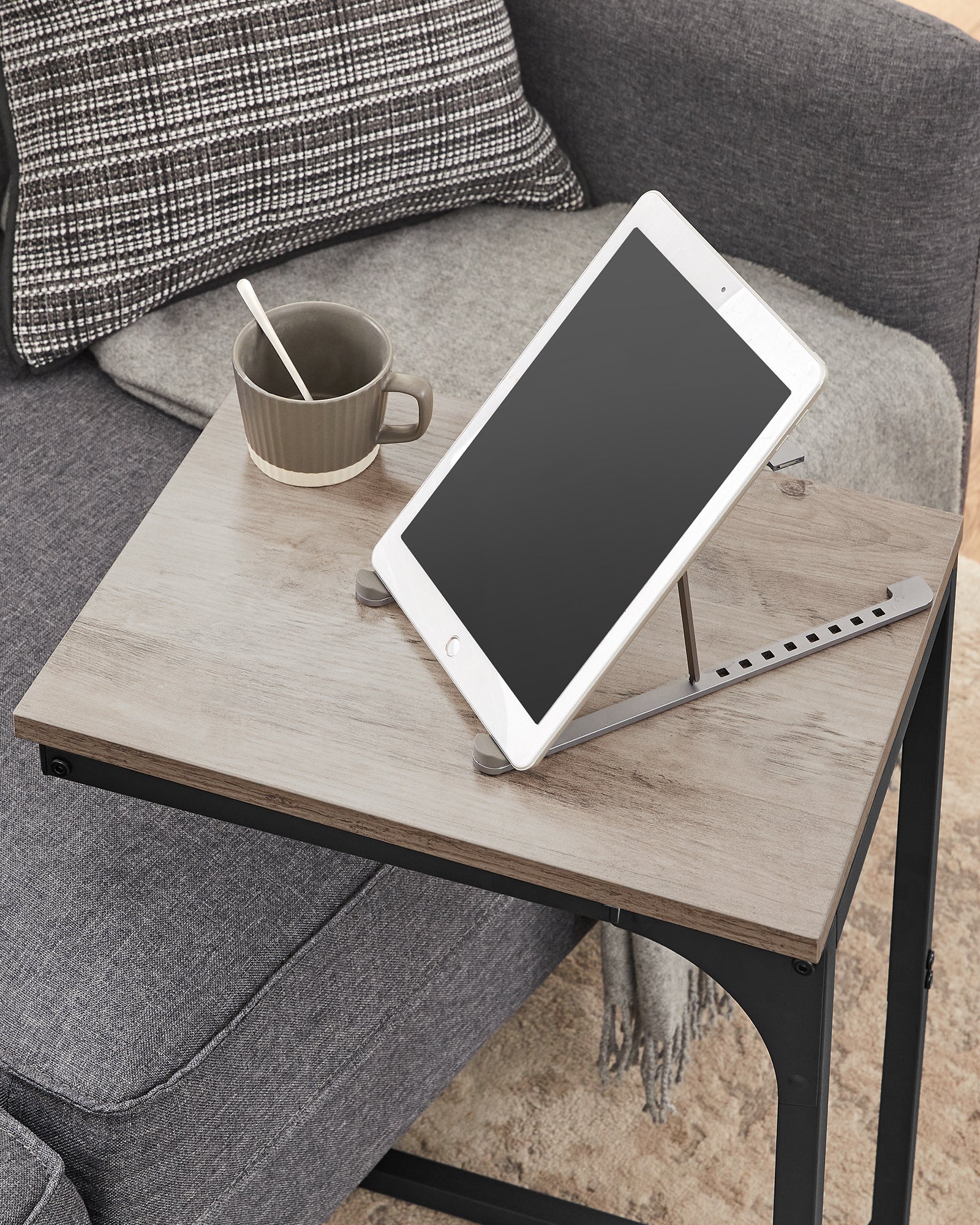 Vasagle C-Shaped End Table Bedide Laptop Table - Greige