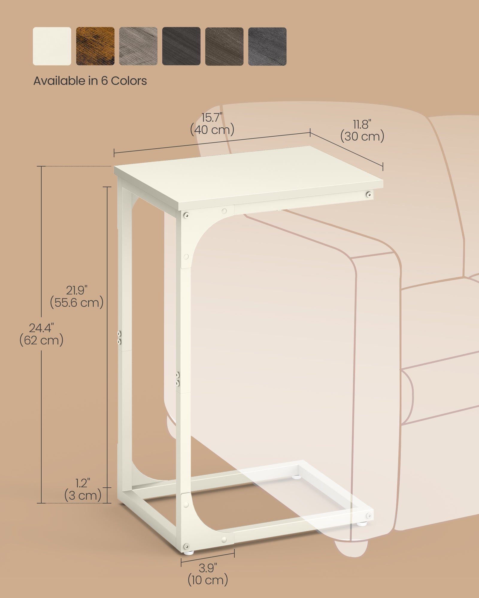 Vasagle C-Shaped End Table Bedide Laptop Table - White