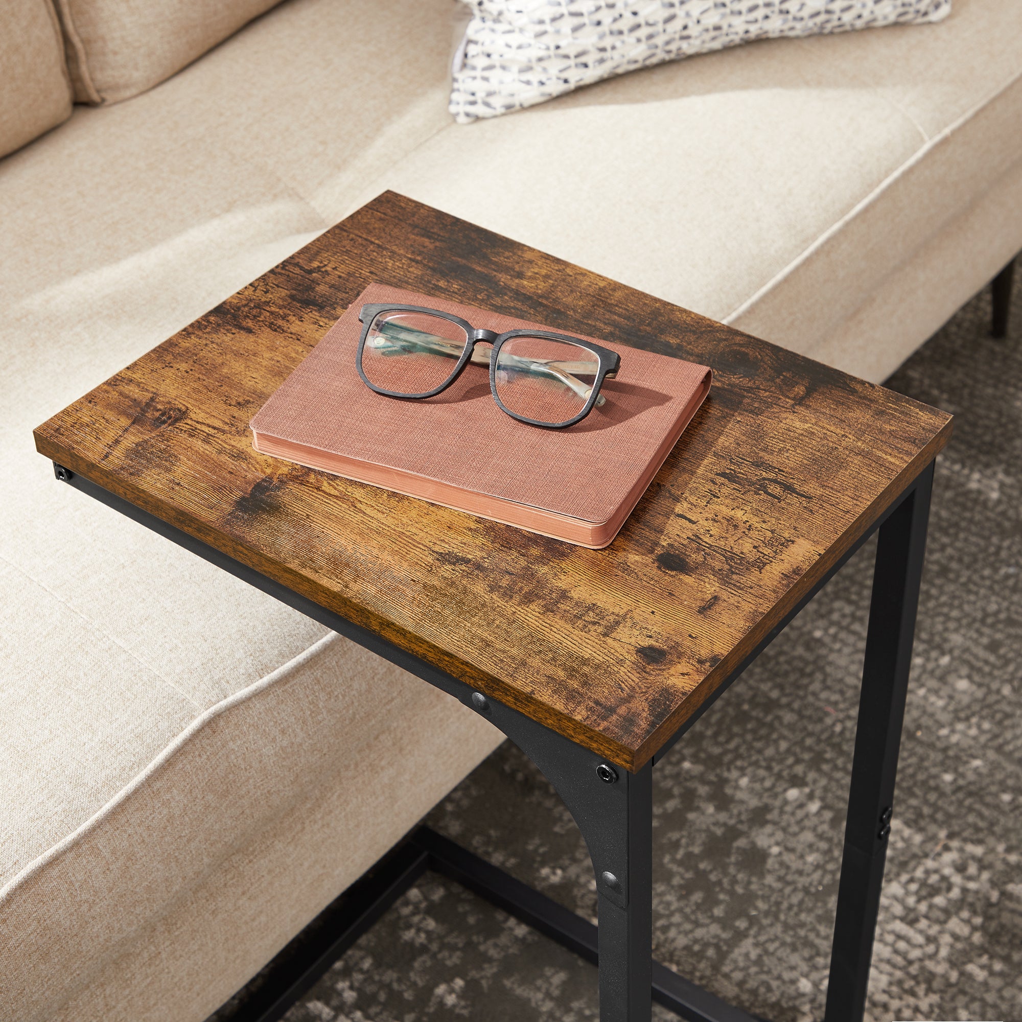 VASAGLE C-Shaped End Table Bedide Laptop Table - Rustic Brown