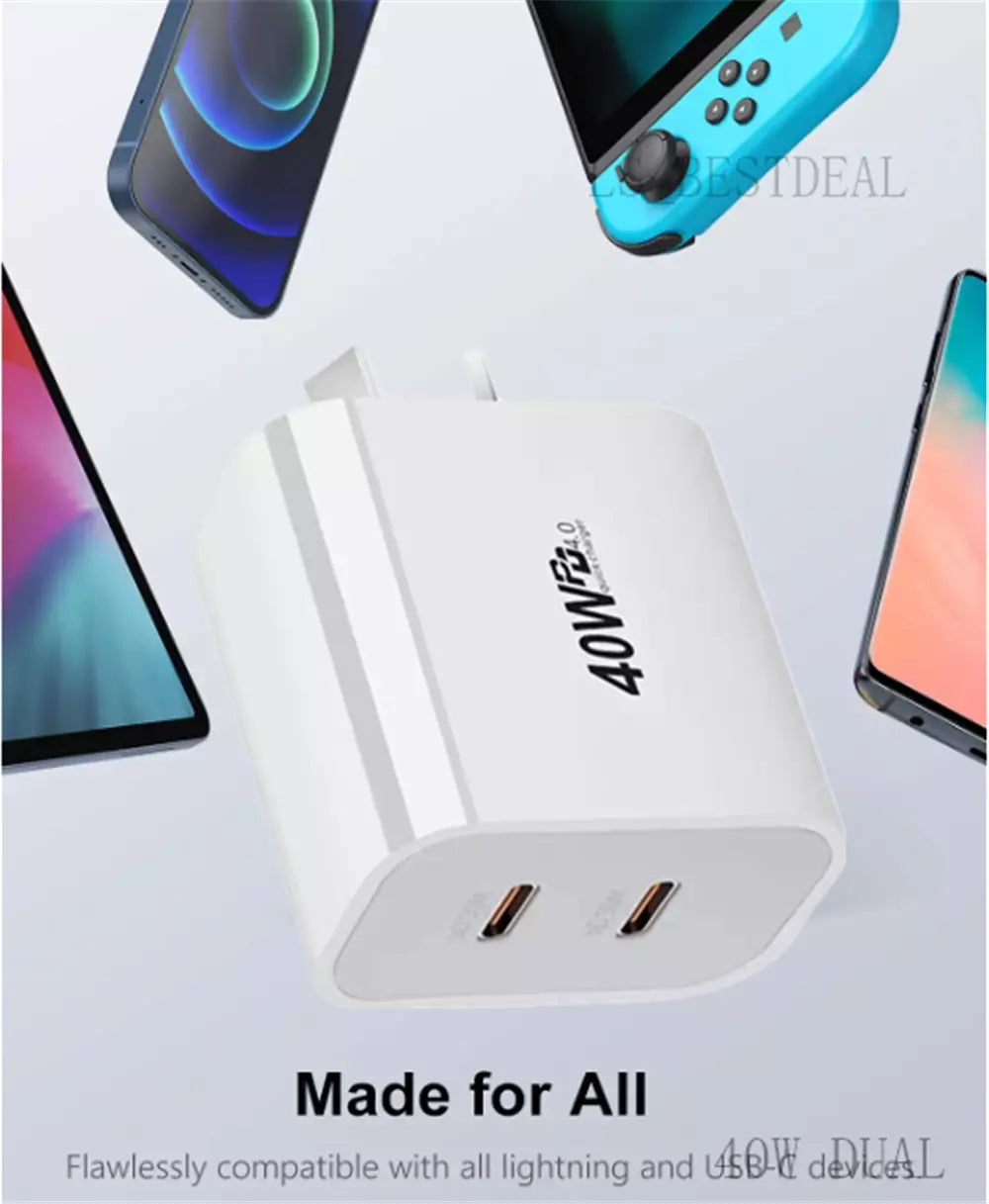 40W Universal Compatible Fast Wall Charger With Cable