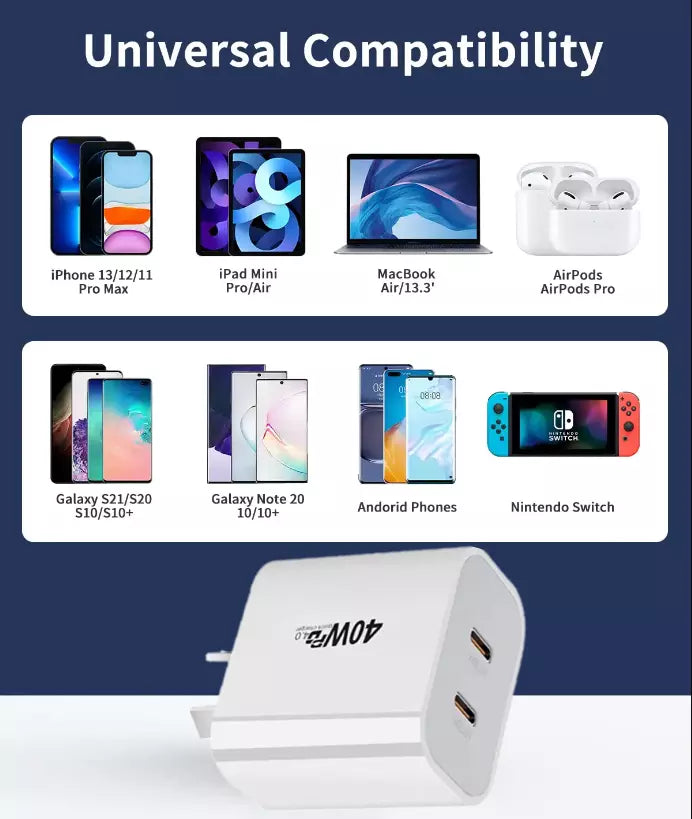 40W Universal Compatible Fast Wall Charger With Cable