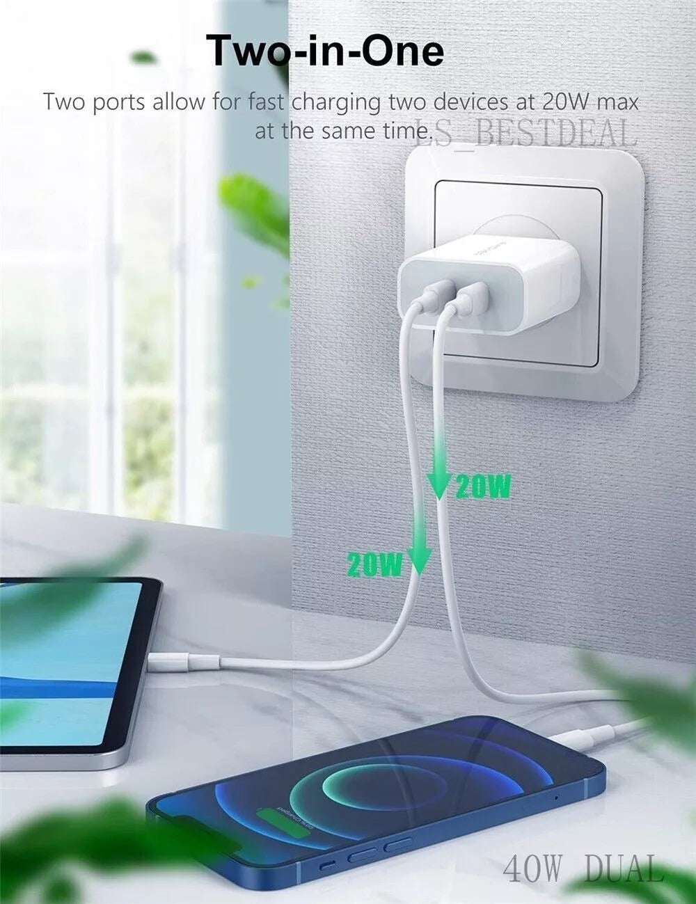 40W Universal Compatible Fast Wall Charger With Cable