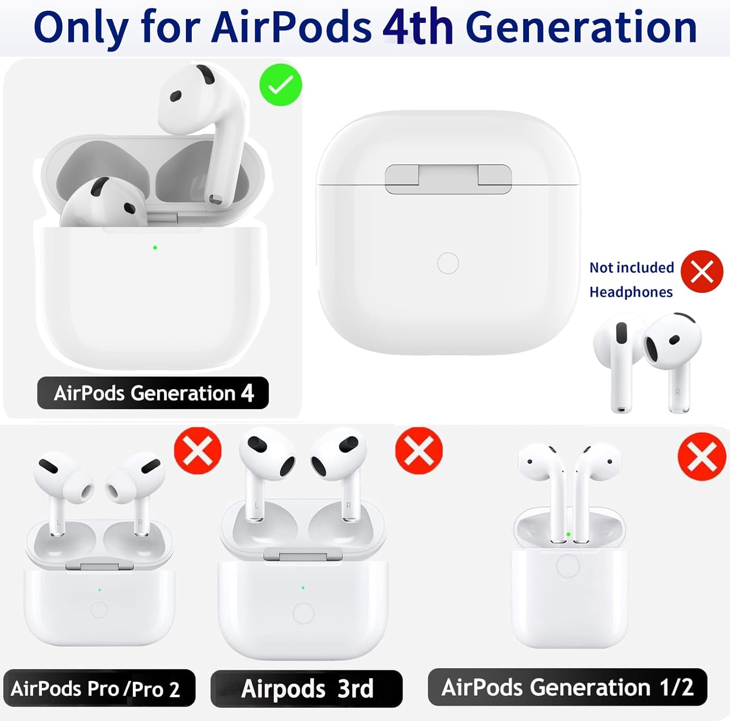 Replacement Wireless Charging Case Compatible with Air Pods 4