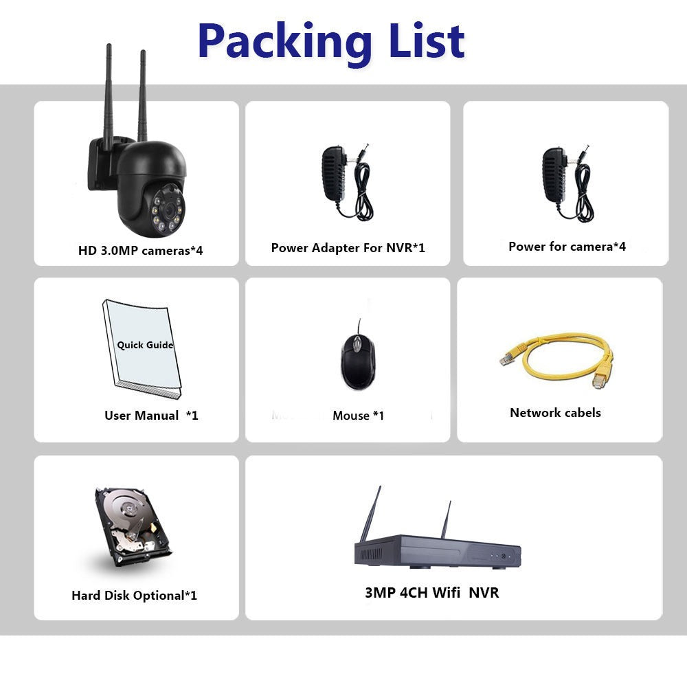 Wireless Security Camera System 4 Cameras 3MP