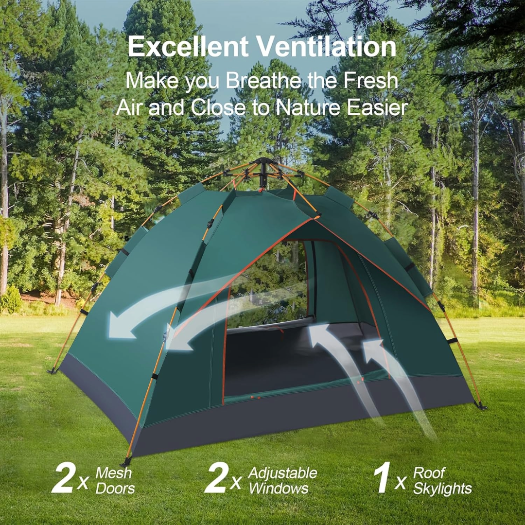 Pop Up Tent Family Camping Tent 3-4 Person Tent (Green)