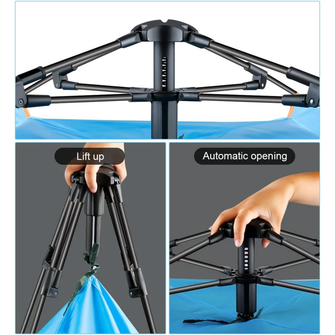 Pop-Up Camping Tent 3-4 Person Outdoor Folding Tent (Blue)