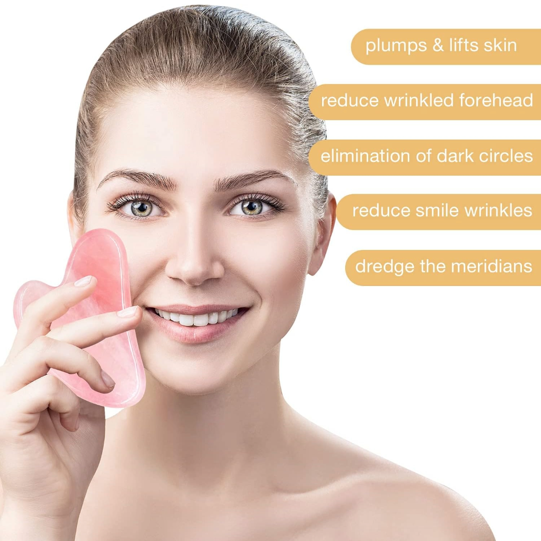 Natural Rose Quartz Massage Face Roller Gua Sha Scraping Board