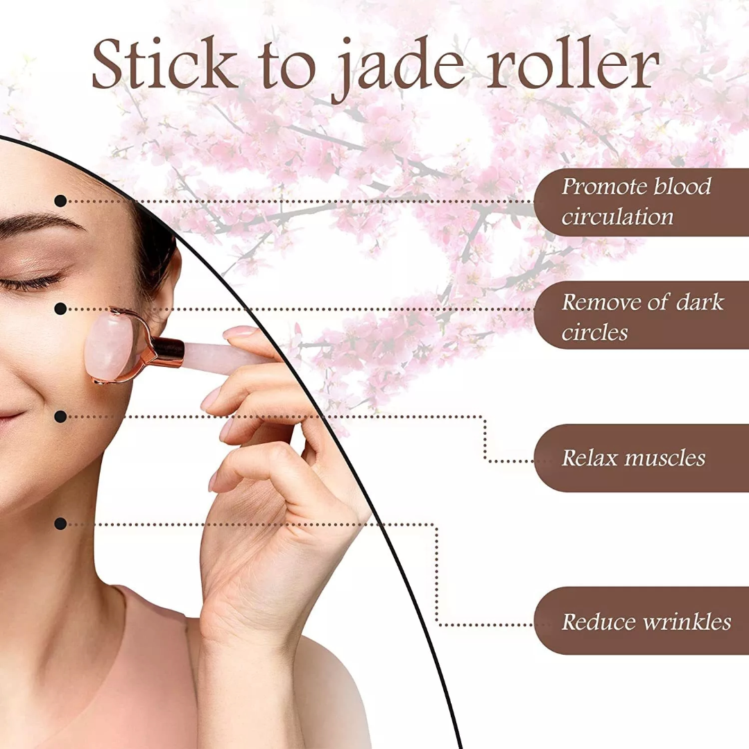 Jade Roller Kit, Gua Sha Massage Tool (Rose Gold)