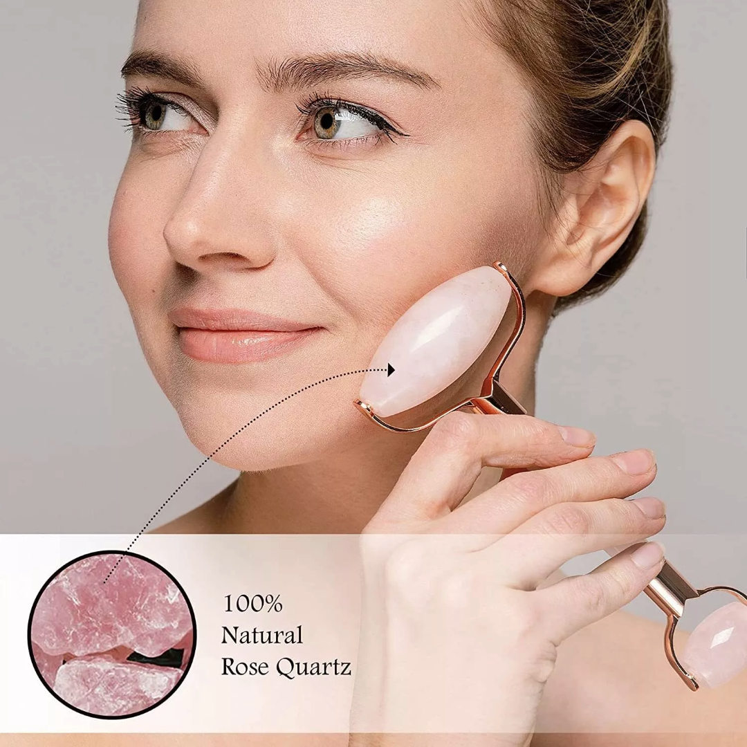 Jade Roller Kit, Gua Sha Massage Tool (Rose Gold)