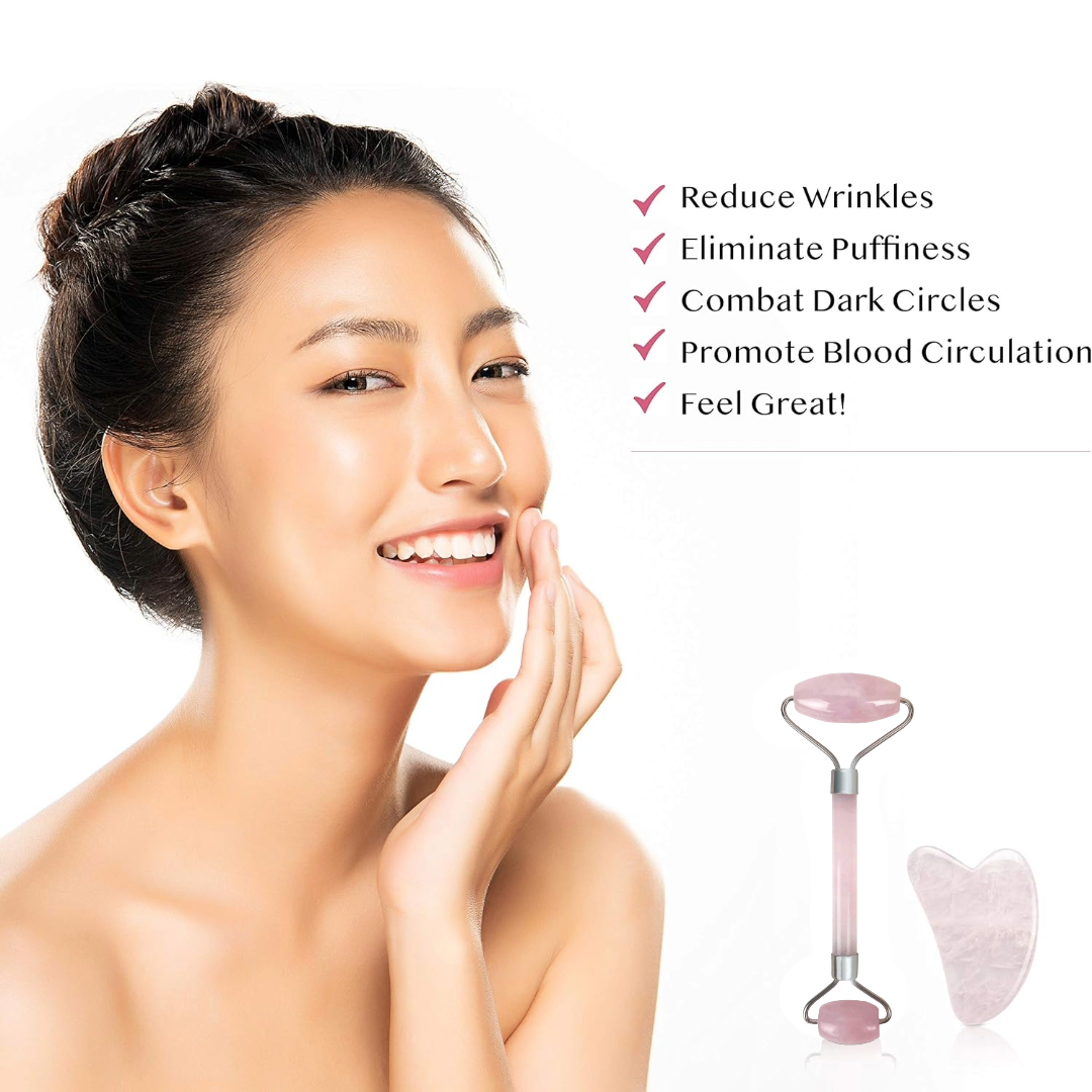 Facial Jade Roller with Gua Sha Massager Set