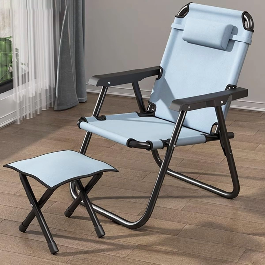Camping Chair Foldable Chair With Footrest (Blue)