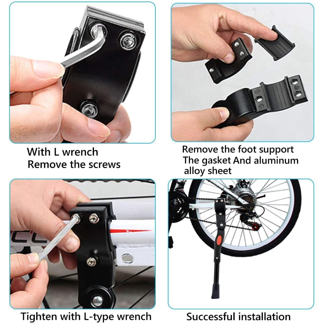 Adjustable Bicycle Side Kickstand Parking Rack Mountain Support (Black)