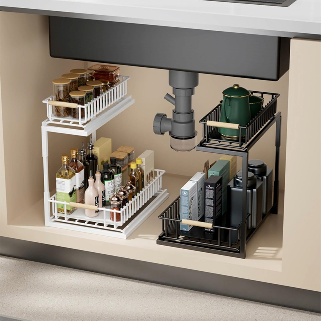 2 Tier Under Sink Organizer Kitchen Organizer (Black)