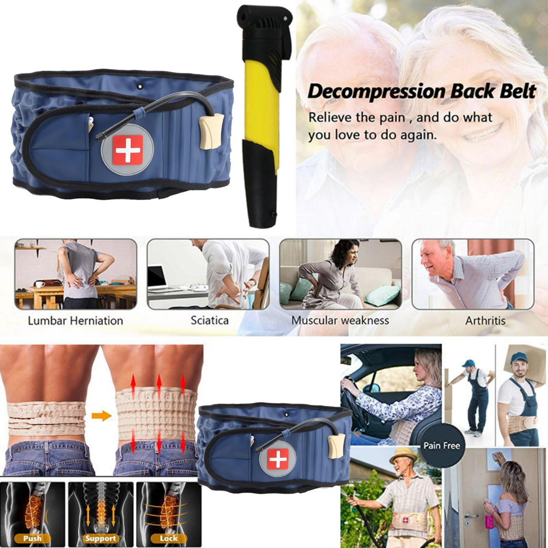 Lumbar Inflatable Traction Belt for Lumbar Muscle Strain, Lumbar Disc Herniation (Blue)