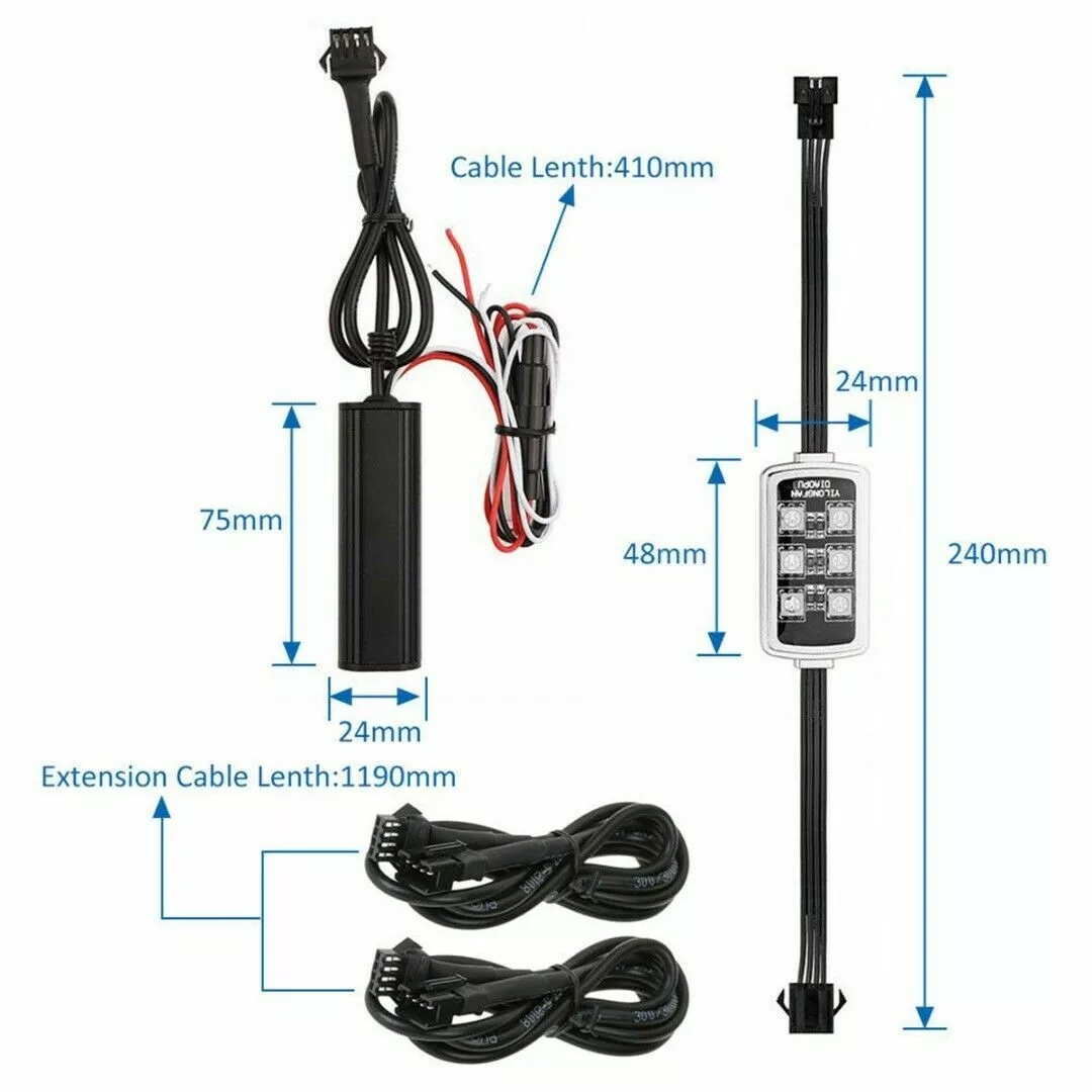 6Pcs Car Motorcycle RGB LED Neon Under Glow Light Strip Wireless Kit Remote
