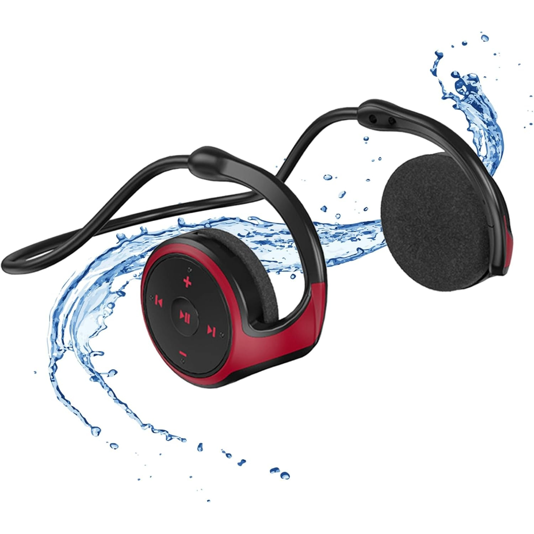 Wireless Sports Bluetooth Earphones, Foldable Lightweight Headphones (Red)