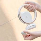 Retractable Dog Leash 3m Heavy Duty with LED Light & Waste Bag Holder USB-C Rechargeable White