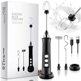 Electric Milk Frother Rechargeable Whisk Mixer Stirrer (Black)