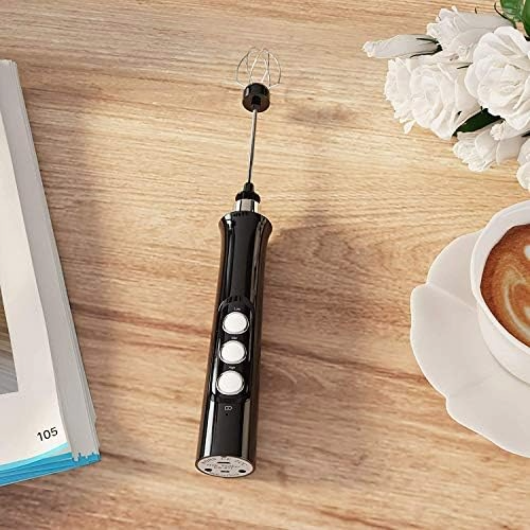 Electric Milk Frother Rechargeable Whisk Mixer Stirrer (Black)