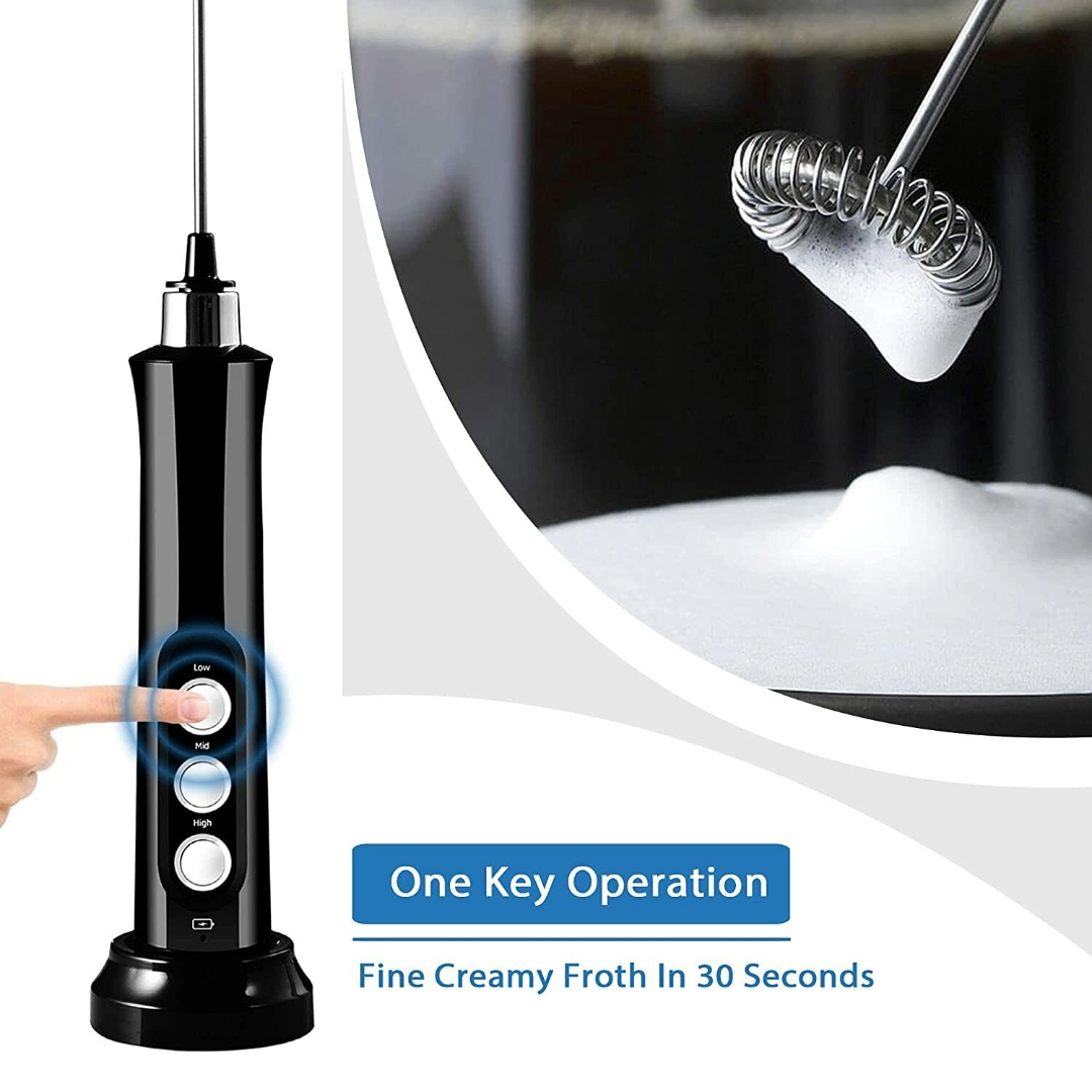 Electric Milk Frother Rechargeable Whisk Mixer Stirrer (Black)