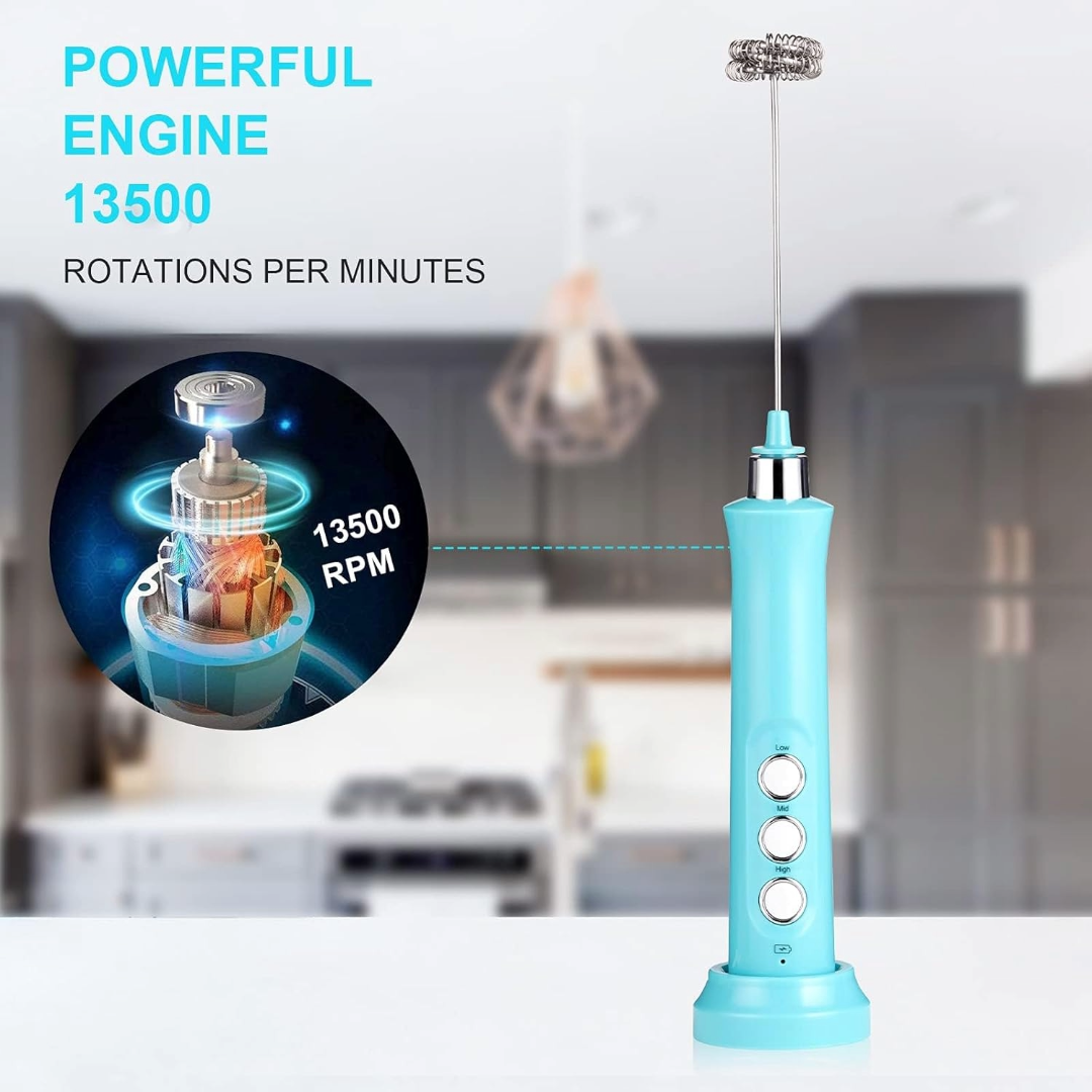 Cordless Electric Milk Frother (Blue)