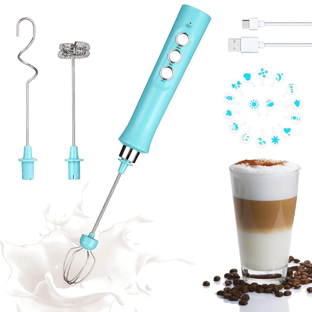 Electric Milk Frother Rechargeable Whisk Mixer Stirrer (Blue)