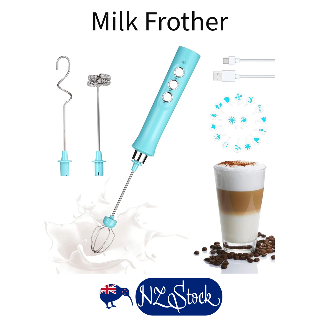 Electric Milk Frother Rechargeable Whisk Mixer Stirrer (Blue)