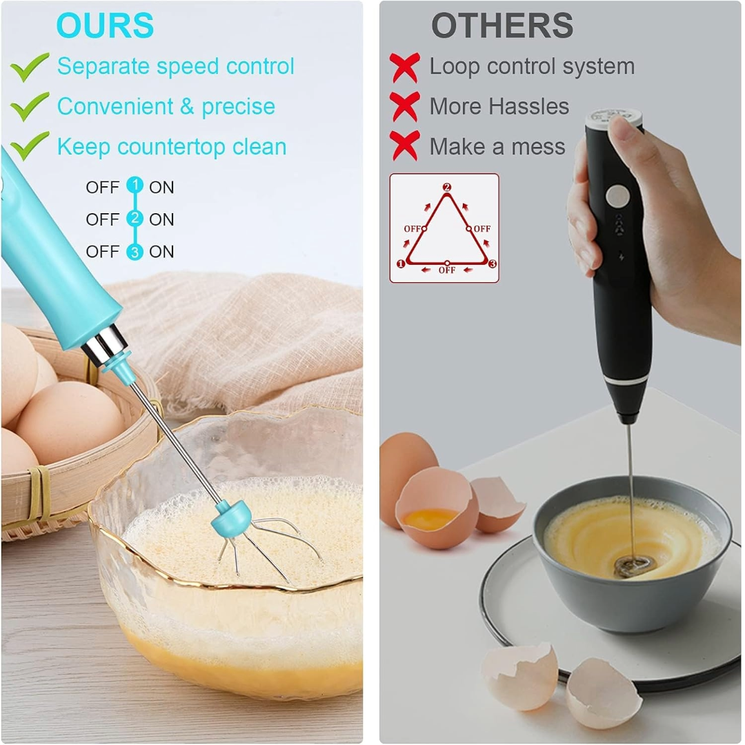 Electric Milk Frother Rechargeable Whisk Mixer Stirrer (Blue)