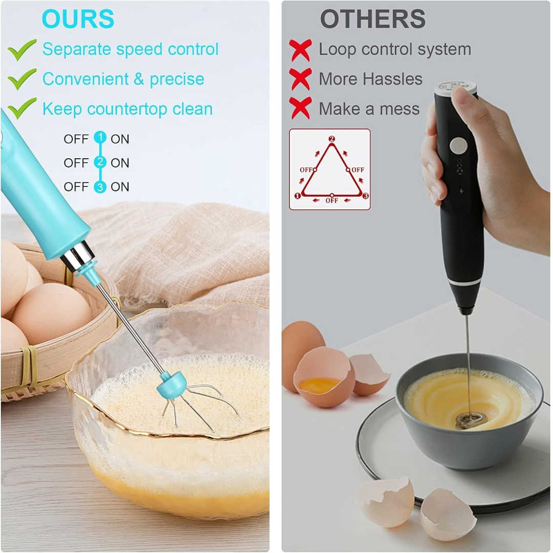Cordless Electric Milk Frother (Blue)