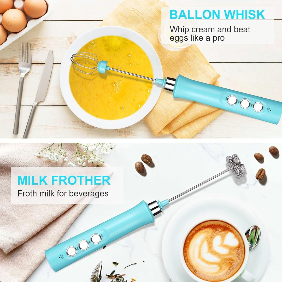 Electric Milk Frother Rechargeable Whisk Mixer Stirrer (Blue)