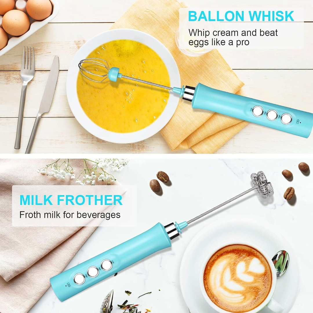 Cordless Electric Milk Frother (Blue)