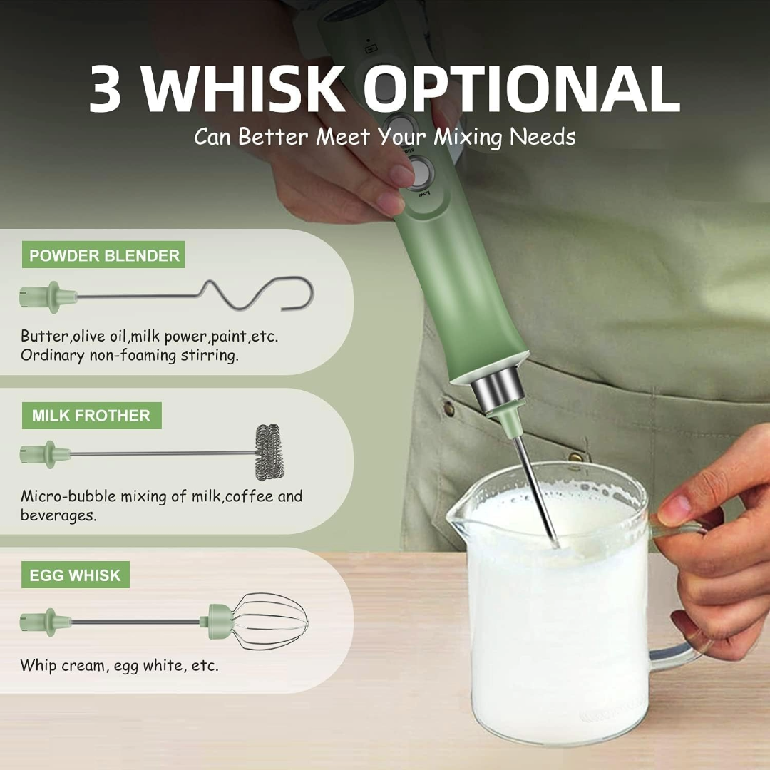 Electric Milk Frother Rechargeable Whisk Mixer Stirrer (Green)