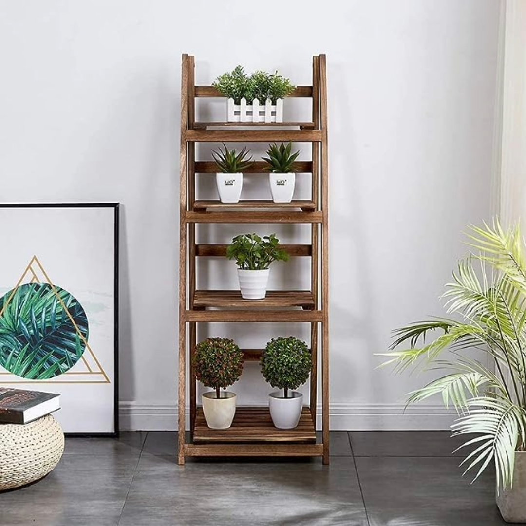 4-Step Foldable Wooden Plant stand Display Shelf (Brown)