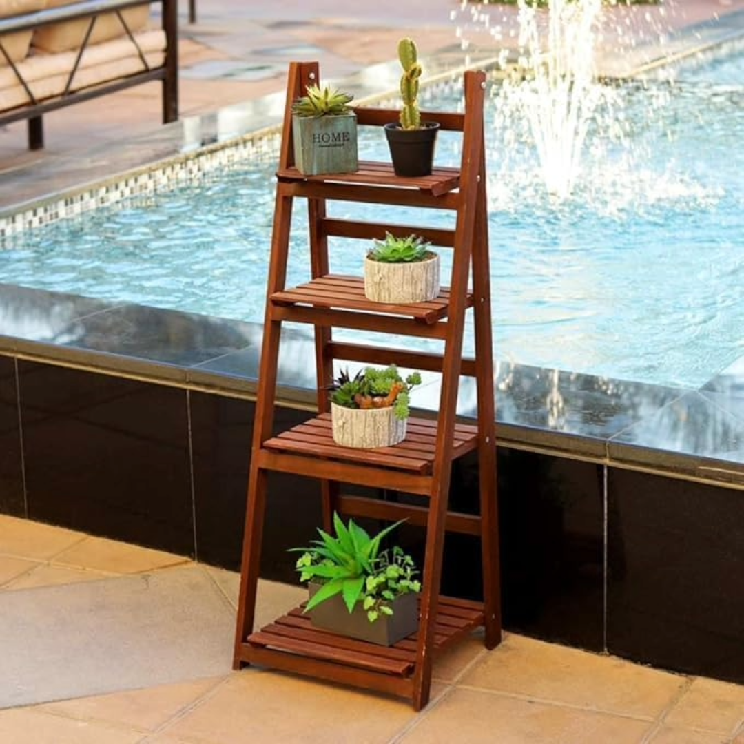 4-Step Foldable Wooden Plant stand Display Shelf (Brown)