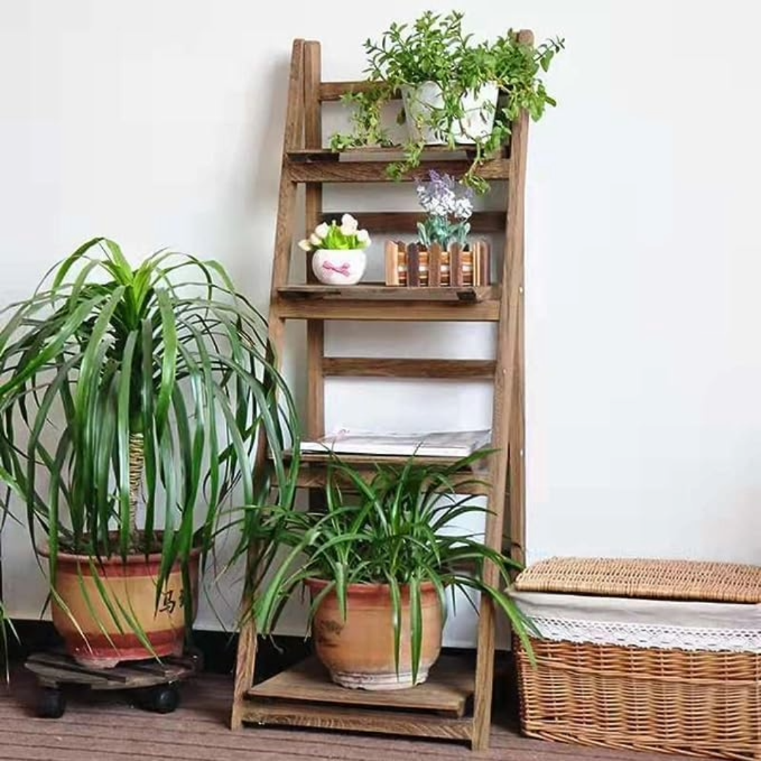 4-Step Foldable Wooden Plant stand Display Shelf (Brown)