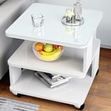 Coffee Table Side Table with Wheels and Glass Top