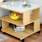 Coffee Table Side Table with Wheels and Glass Top