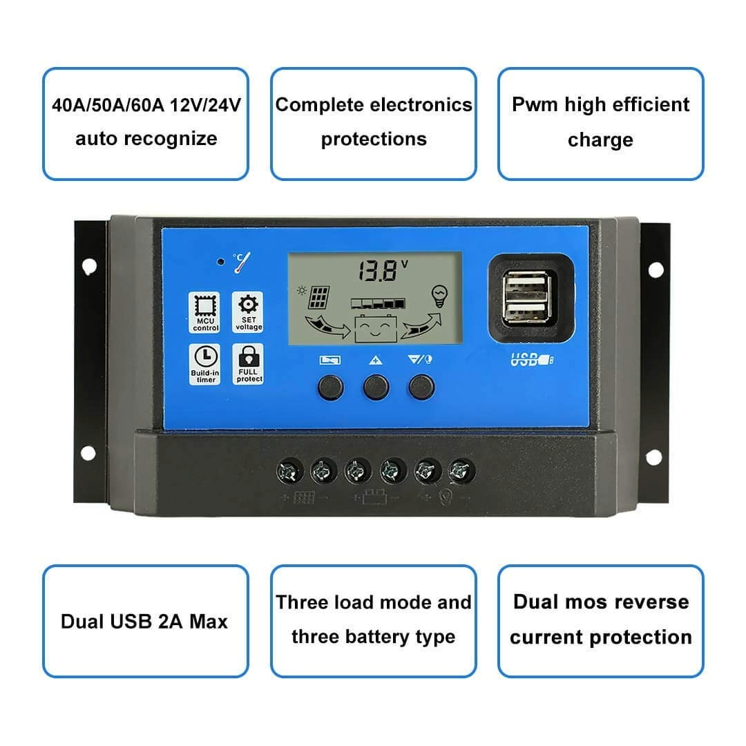 40A Solar Charge Controller USB 12V 24V
